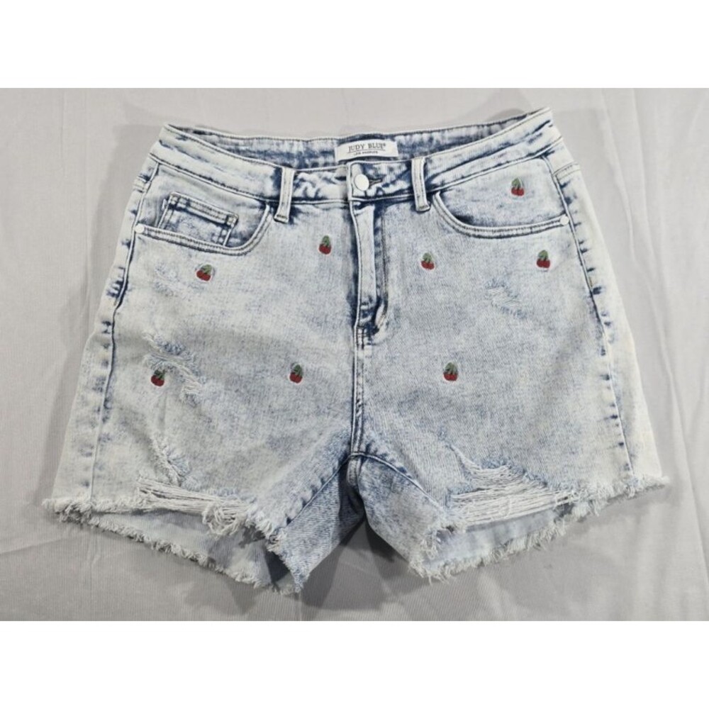 Judy Blue Cherry Embroidered Cutoff Shorts 1XL High Rise Acid Wash Retro 90s Y2K